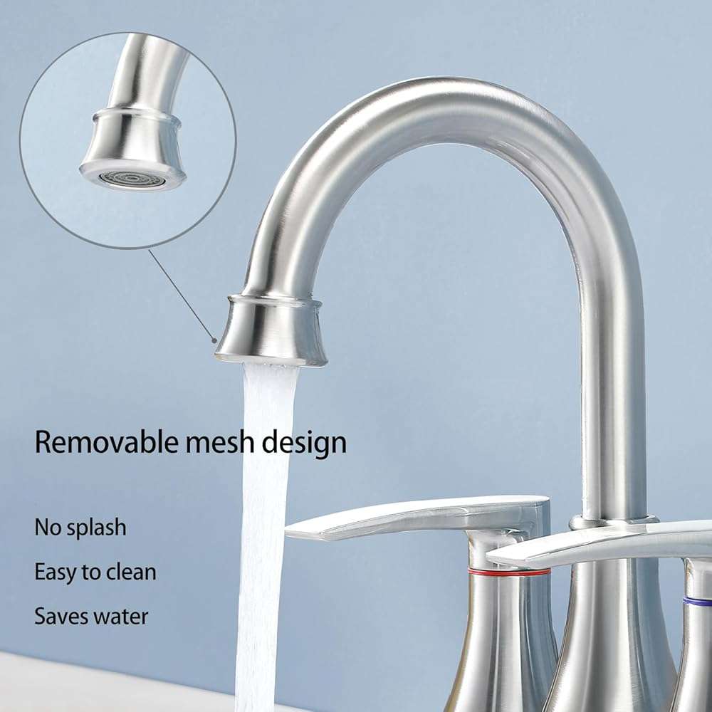 Brushed Nickel Bathroom Faucet, 2-Handle Lead-Free 360° Swivel High-Arc Spout 4 Inch Centerset Bath Lavatory Vanity Sink Faucets Set for Sinks with Drain & Water Hoses, VABM80008L - Image 8