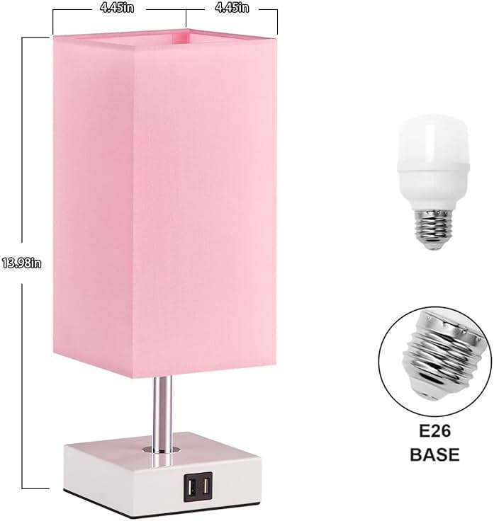 Ambimall Touch Control Table Lamp with 2 USB Charging Ports, 3 Way Touch Lamps Beside Desk, Nightstand Lamp for Bedrooms Living Room, Pink Shade with White Base, LED Bulb Included(Pink) - Image 2