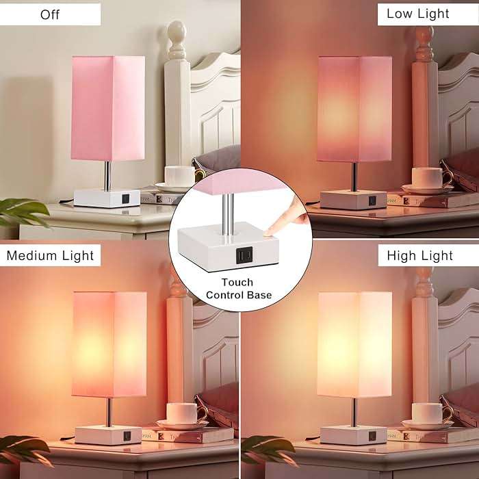 Ambimall Touch Control Table Lamp with 2 USB Charging Ports, 3 Way Touch Lamps Beside Desk, Nightstand Lamp for Bedrooms Living Room, Pink Shade with White Base, LED Bulb Included(Pink) - Image 4