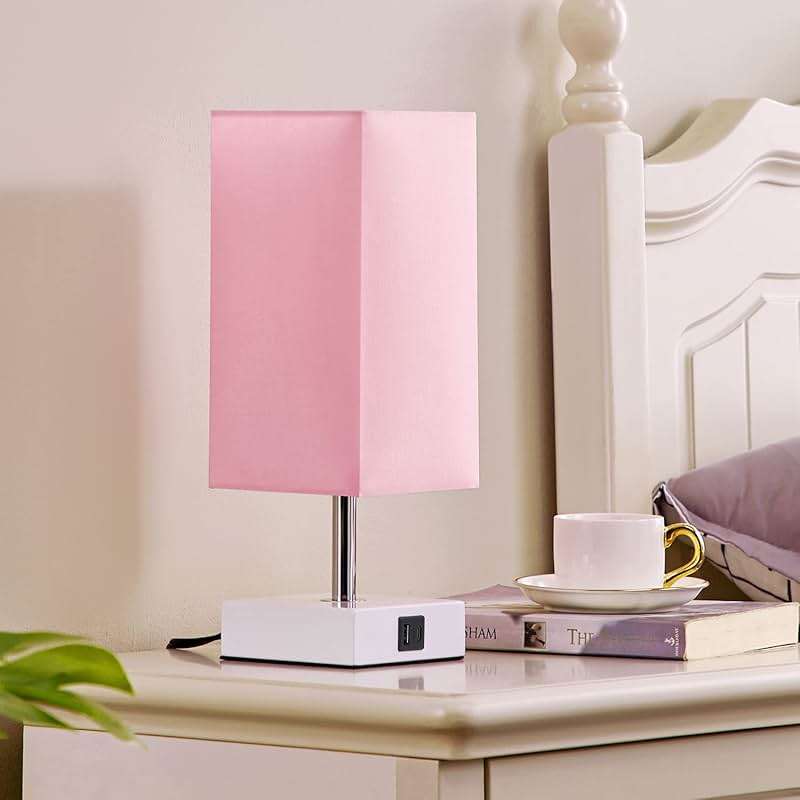 Ambimall Touch Control Table Lamp with 2 USB Charging Ports, 3 Way Touch Lamps Beside Desk, Nightstand Lamp for Bedrooms Living Room, Pink Shade with White Base, LED Bulb Included(Pink) - Image 5
