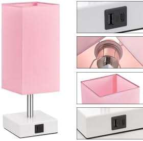 Ambimall Touch Control Table Lamp with 2 USB Charging Ports, 3 Way Touch Lamps Beside Desk, Nightstand Lamp for Bedrooms Living Room, Pink Shade with White Base, LED Bulb Included(Pink) - Image 6