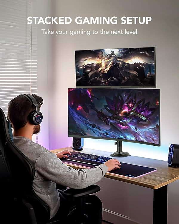 HUANUO 17-32 Inch Dual Monitor Stand, Vertical Dual Monitor Mount, Monitor Stand 2 Monitors, Ergonomic Adjustable Tilt/Swivel/Rotate, Weight Max 19.8 lbs, VESA 75/100mm - Image 5