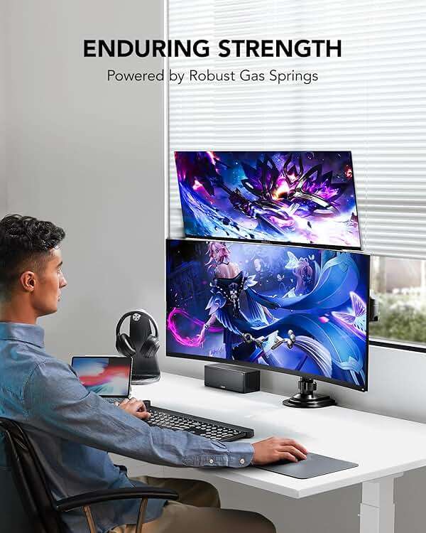 HUANUO 17-32 Inch Dual Monitor Stand, Vertical Dual Monitor Mount, Monitor Stand 2 Monitors, Ergonomic Adjustable Tilt/Swivel/Rotate, Weight Max 19.8 lbs, VESA 75/100mm - Image 8