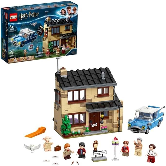 LEGO Harry Potter 4 Privet Drive 75968 House and Ford Anglia Flying Car Toy, Wizarding World Gifts for Kids, Girls & Boys with Harry Potter, Ron Weasley, Dursley Family, and Dobby Minifigures - Product Image