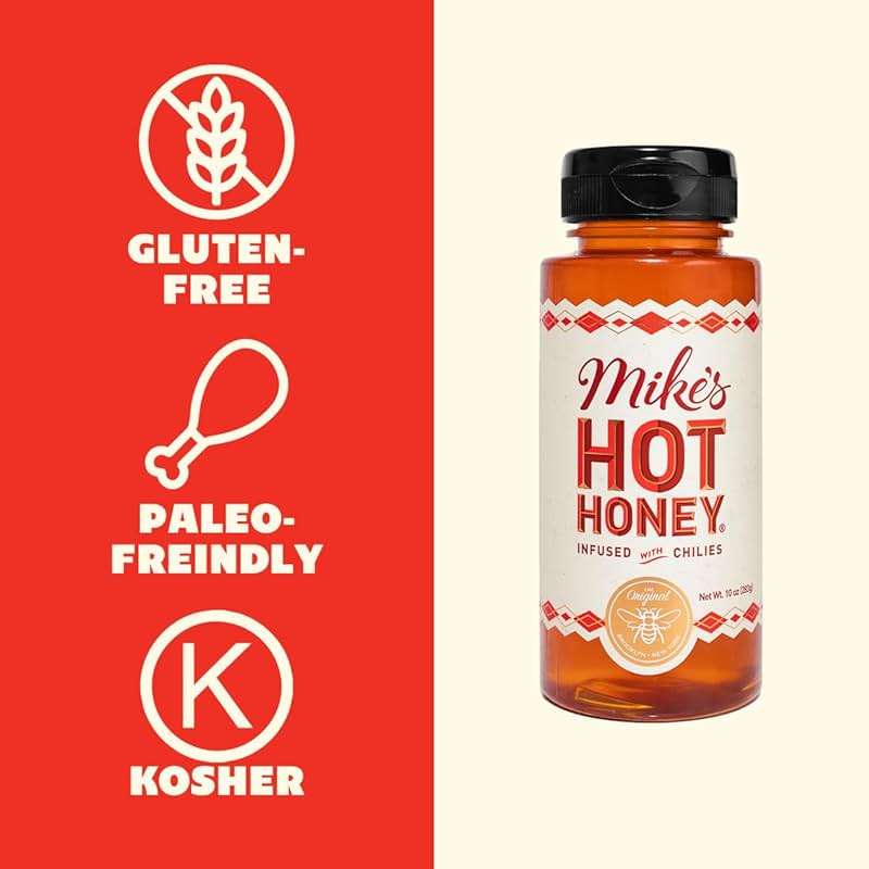 Mike's Hot Honey, America's #1 Brand of Hot Honey, Spicy Honey Infused with Chili Peppers, Certified Kosher, Gluten-Free, Paleo-Friendly, Sweet Heat, Perfect for Hot Sauce Lovers (10oz Bottle, 1 Pack) - Image 4