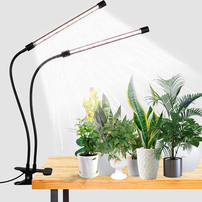 GooingTop LED Grow Light,6000K Full Spectrum Clip Plant Growing Lamp with White Red LEDs for Indoor Plants,5-Level Dimmable,Auto On Off Timing 4 8 12Hrs - Product Image