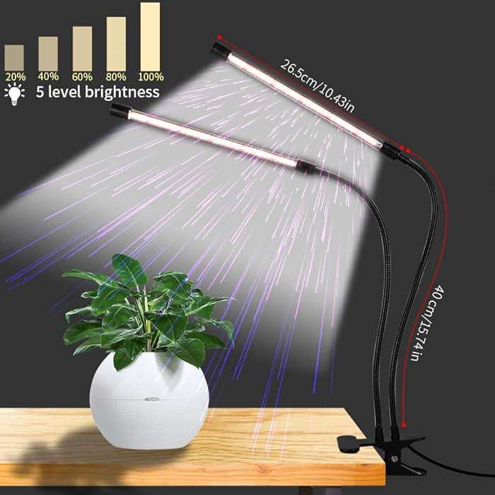 GooingTop LED Grow Light,6000K Full Spectrum Clip Plant Growing Lamp with White Red LEDs for Indoor Plants,5-Level Dimmable,Auto On Off Timing 4 8 12Hrs - Image 2
