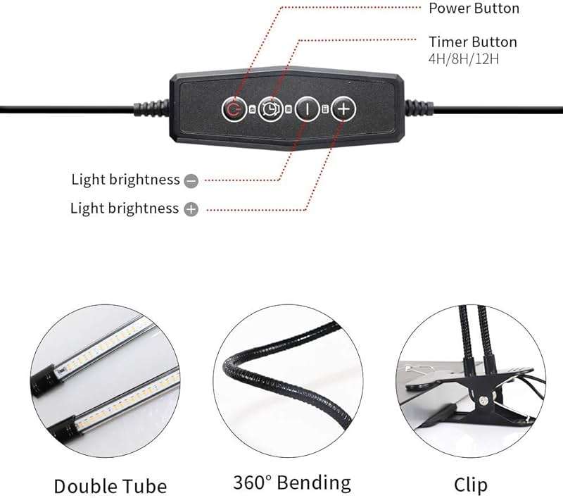 GooingTop LED Grow Light,6000K Full Spectrum Clip Plant Growing Lamp with White Red LEDs for Indoor Plants,5-Level Dimmable,Auto On Off Timing 4 8 12Hrs - Image 5