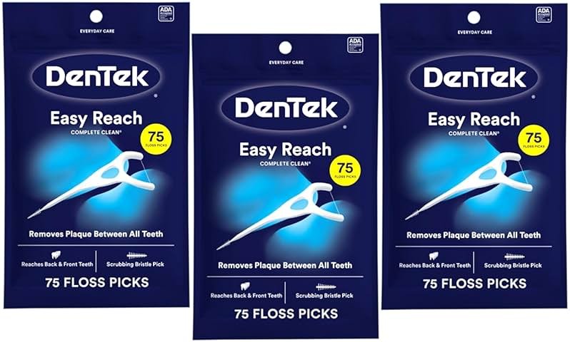 DenTek Complete Clean Easy Reach Floss Picks, No Break & No Shred Floss, 75-Count, 3 Pack - Product Image