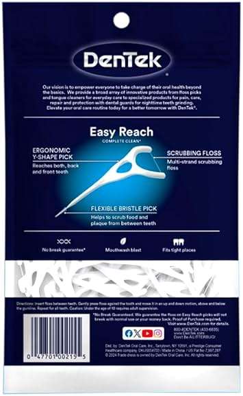 DenTek Complete Clean Easy Reach Floss Picks, No Break & No Shred Floss, 75-Count, 3 Pack - Image 3
