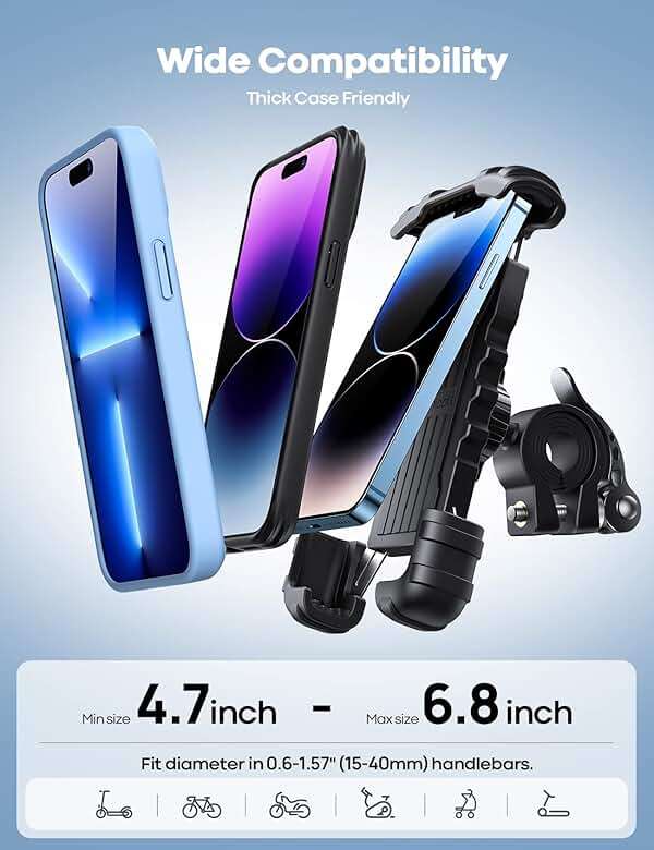 Lamicall Bike Phone Holder, Motorcycle Mount - Motorcycle Phone Holder, Handlebar Cell Phone Clamp, E-Bike Scooter Phone Clip for iPhone 17 Air Pro Max, 16 15 Plus, S20, 4.7 to 6.8" Smartphones - Image 3