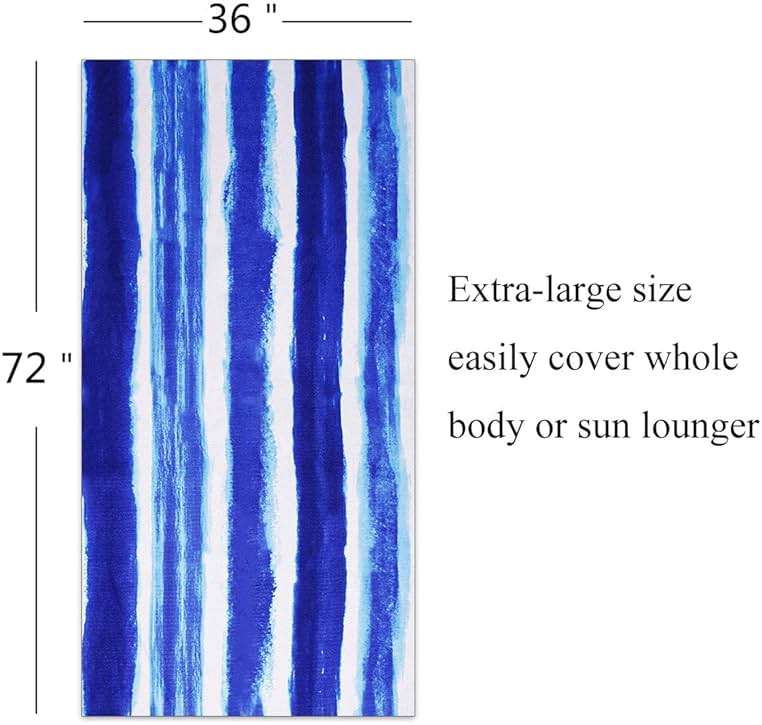 Oversized Terry Beach Towel 36 x 72 in Soft Extra Large Big Pool Swim Towels for Adult XL Clearance Big Travel Blanket Cruise Vacation Accessories Essentials Lounge Chair Cover Blue Stripe Boho - Image 2