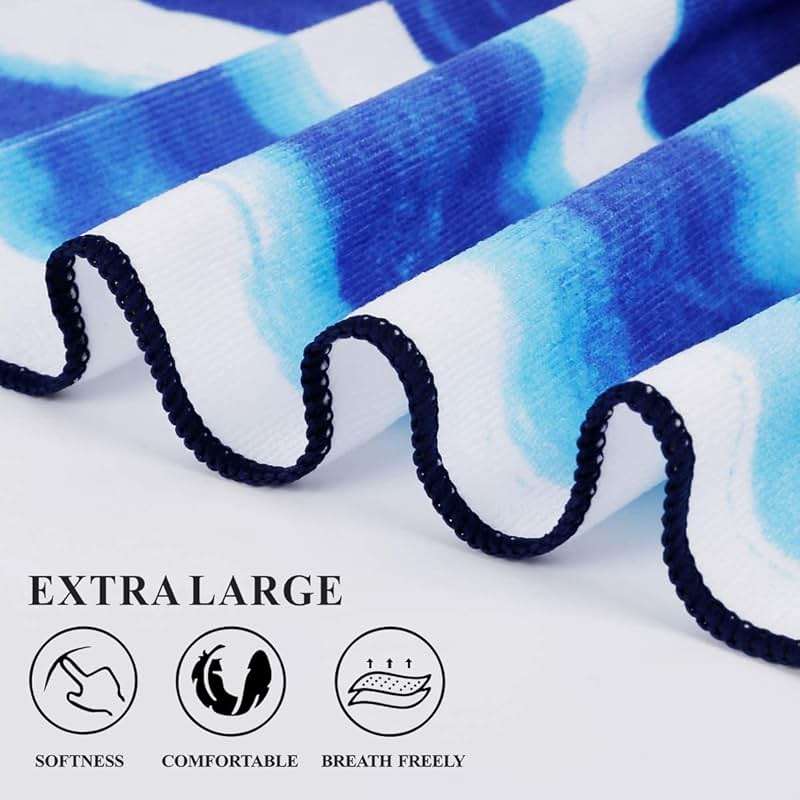Oversized Terry Beach Towel 36 x 72 in Soft Extra Large Big Pool Swim Towels for Adult XL Clearance Big Travel Blanket Cruise Vacation Accessories Essentials Lounge Chair Cover Blue Stripe Boho - Image 3