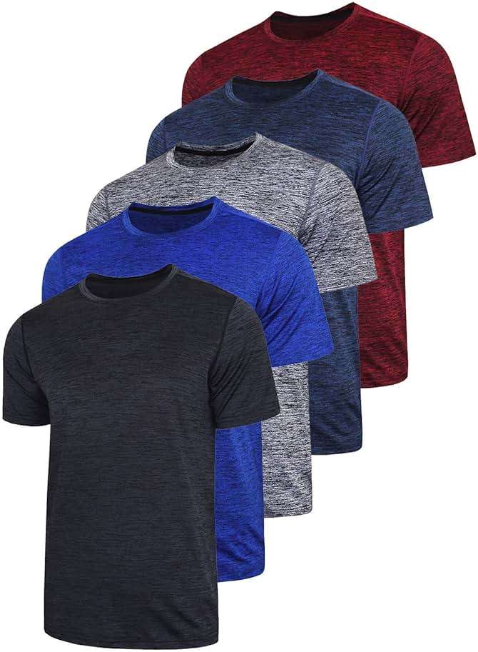5 Pack Men’s Active Quick Dry Crew Neck T Shirts | Athletic Running Gym Workout Short Sleeve Tee Tops Bulk - Image 1