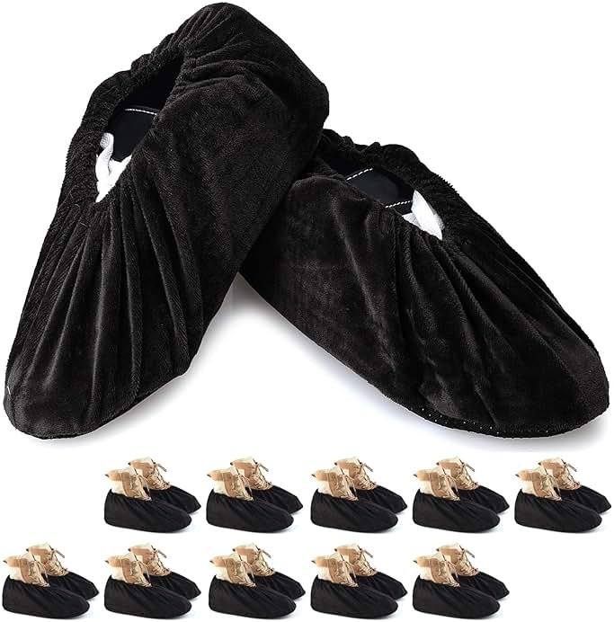 PlasMaller 10 Pairs Black Non Slip Washable Reusable Shoe Covers For Household Thickened Boot Covers, L - Product Image
