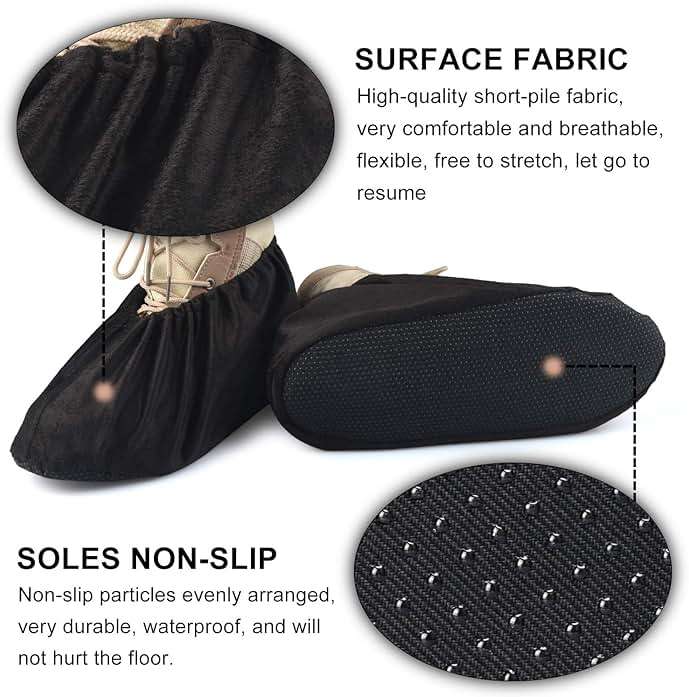 PlasMaller 10 Pairs Black Non Slip Washable Reusable Shoe Covers For Household Thickened Boot Covers, L - Image 3