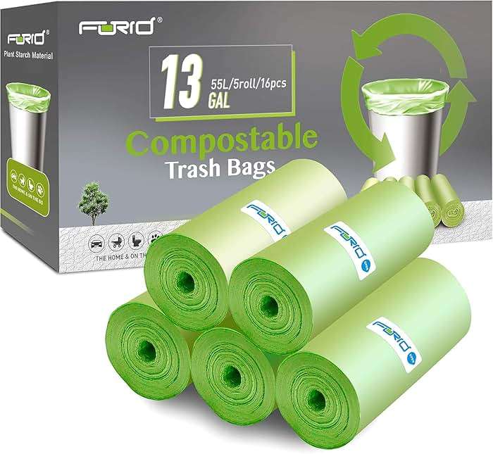 Compostable Trash Bags - FORID 13 Gallon Tall Kitchen Garbage Bags 80 Count Unscented Trash Can Liners 55 Liter Medium Wastebasket Bags for Bathroom Home Bedroom Office Garbage Can (5Rolls/Green) - Image 1