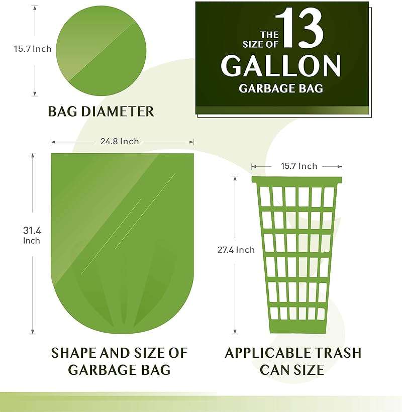 Compostable Trash Bags - FORID 13 Gallon Tall Kitchen Garbage Bags 80 Count Unscented Trash Can Liners 55 Liter Medium Wastebasket Bags for Bathroom Home Bedroom Office Garbage Can (5Rolls/Green) - Image 2