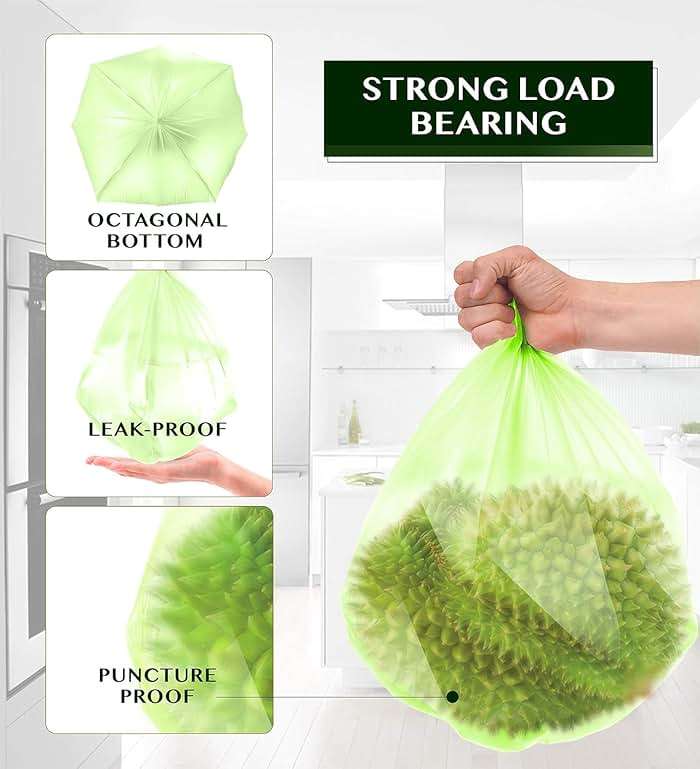 Compostable Trash Bags - FORID 13 Gallon Tall Kitchen Garbage Bags 80 Count Unscented Trash Can Liners 55 Liter Medium Wastebasket Bags for Bathroom Home Bedroom Office Garbage Can (5Rolls/Green) - Image 4