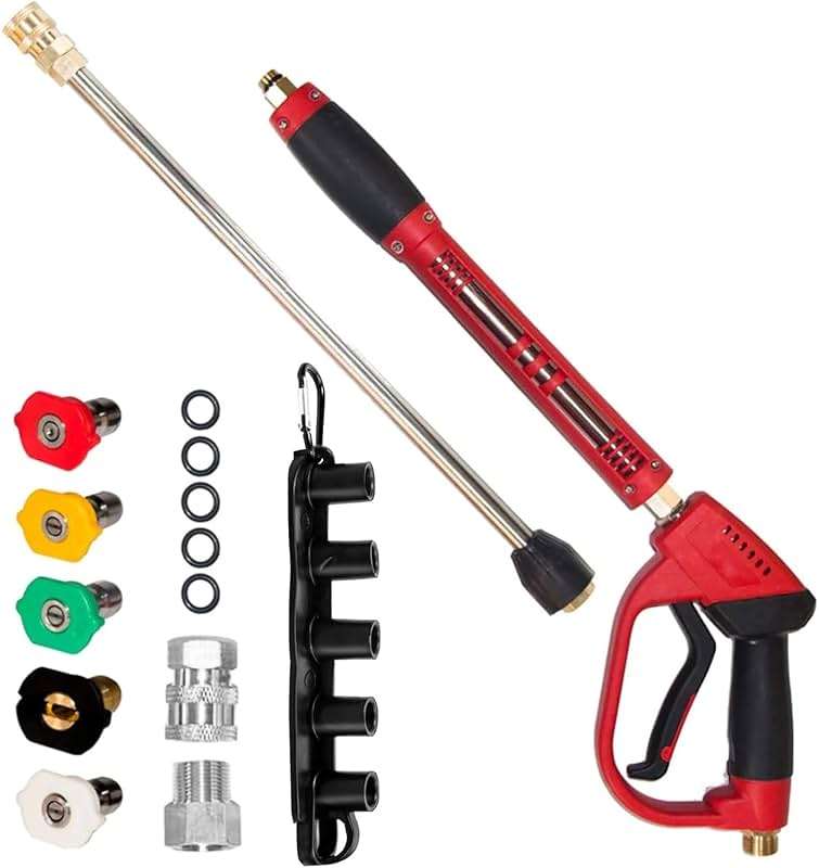 Hourleey Pressure Washer Gun, Red High Power Washer Gun with Replacement Wand Extension, 5 Nozzle Tips, M22 Fittings, 40 Inch, 5000 PSI - Image 1