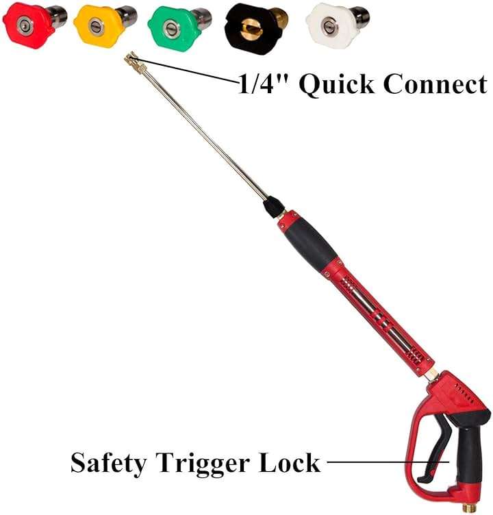 Hourleey Pressure Washer Gun, Red High Power Washer Gun with Replacement Wand Extension, 5 Nozzle Tips, M22 Fittings, 40 Inch, 5000 PSI - Image 7