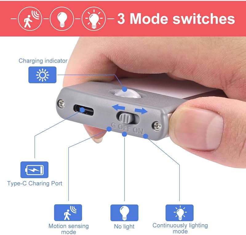 LED Motion Sensor Light,Under Counter Lighting, Wireless USB Rechargeable Kitchen Night Lights,Battery Powered Operated Light,54-LED Light for Wardrobe,Closets,Cabinet,Cupboard, 2 Count (Pack of 1) - Image 3