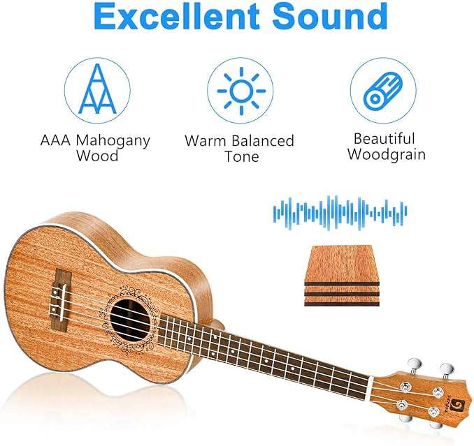 Tenor Ukulele 26 Inch Mahogany Professional Acoustic Ukelele Four String Wooden Hawaiian Uke Beginner Kit Ukuleles Bundle for Adult Starter Kit, by Vangoa - Image 4