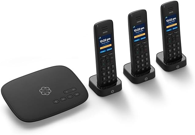 Ooma Telo VoIP with 3 HD3 Handsets Complete Home Phone System for Unlimited Nationwide Calling, Mobile App Access, and Robocall Blocking Affordable Landline Replacement - Product Image
