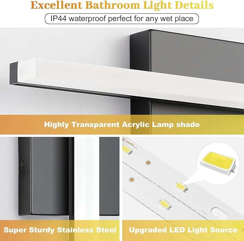 Combuh Black Bathroom Light Fixtures Over Mirror Lighting Gentle, 9W 16 Inch Modern LED Small Vanity Lamp Bar IP44 Slim Linear Bath Wall Sconces for Restroom Indoor Cool White 6000K - Image 4
