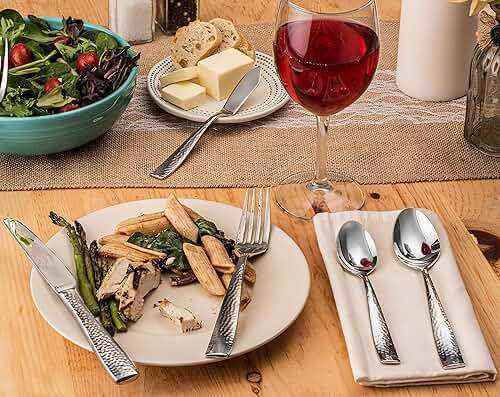 Hudson Essentials 40-Piece Hammered Stainless Steel 18/10 Flatware Silverware Set, Service for 8 (40-Piece Set) - Image 2