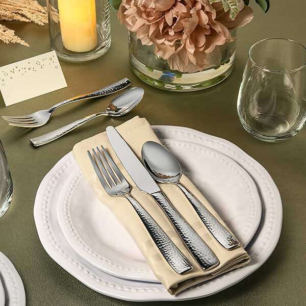 Hudson Essentials 40-Piece Hammered Stainless Steel 18/10 Flatware Silverware Set, Service for 8 (40-Piece Set) - Image 3