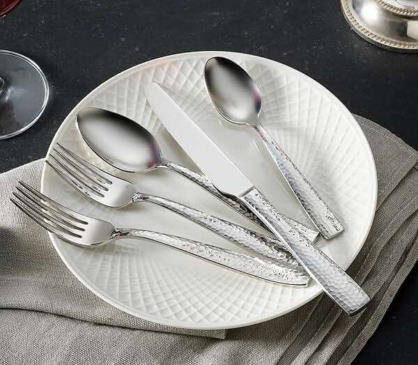 Hudson Essentials 40-Piece Hammered Stainless Steel 18/10 Flatware Silverware Set, Service for 8 (40-Piece Set) - Image 8