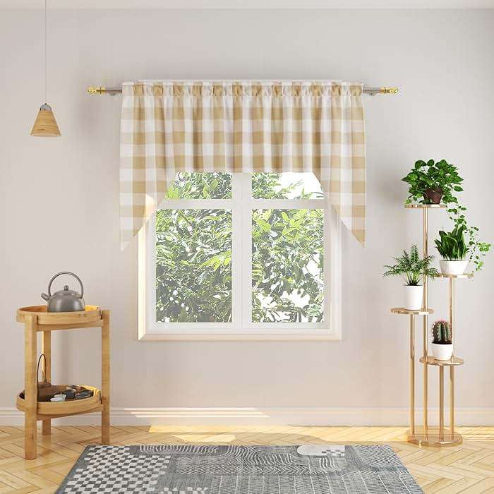NATUS WEAVER Curtain Swags for Widnows 1 Panel Classic Buffalo Check Swag Country Farmhouse Kitchen Window Curtain - Beige & White, W 54" x L 36" with a 16" Center Drop - Image 1