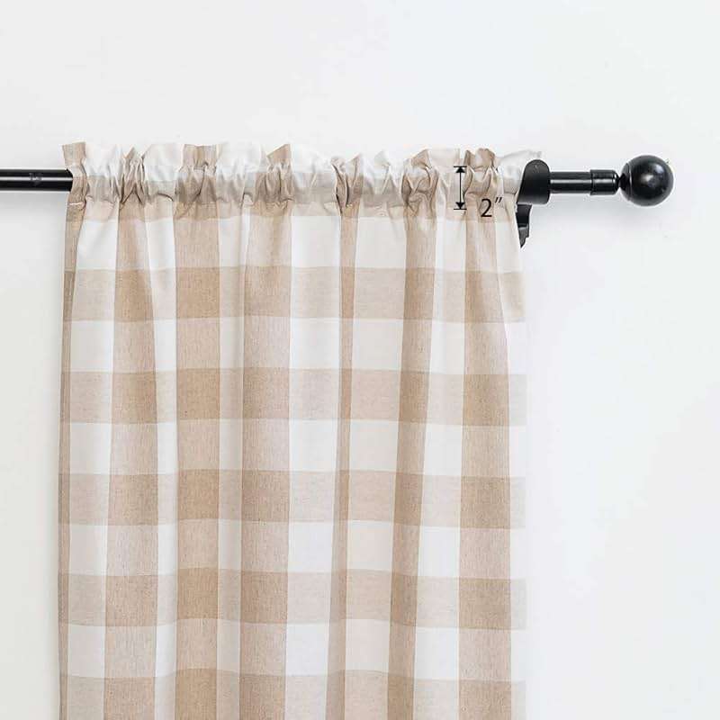 NATUS WEAVER Curtain Swags for Widnows 1 Panel Classic Buffalo Check Swag Country Farmhouse Kitchen Window Curtain - Beige & White, W 54" x L 36" with a 16" Center Drop - Image 4