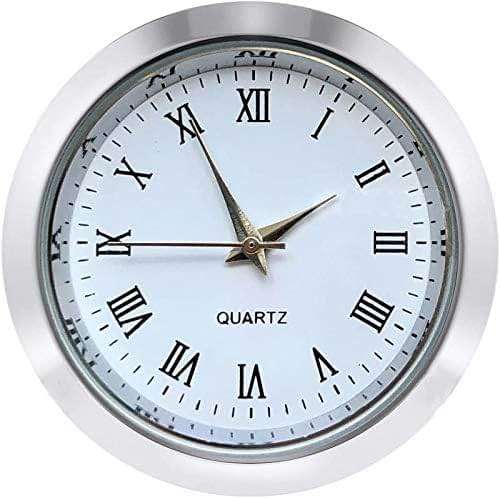 HILLHOME Mini Clock Insert 1-1/2 Inch (37 mm) Round Quartz Movement Miniature Clock White Face Silver Tone Bezel Roman Numerals Fit 35 mm Diameter Hole - Image 3