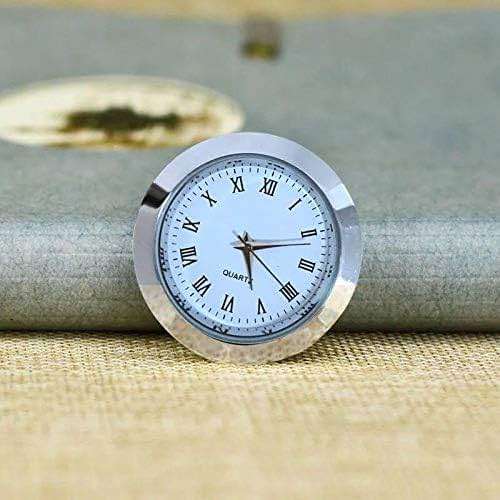 HILLHOME Mini Clock Insert 1-1/2 Inch (37 mm) Round Quartz Movement Miniature Clock White Face Silver Tone Bezel Roman Numerals Fit 35 mm Diameter Hole - Image 6