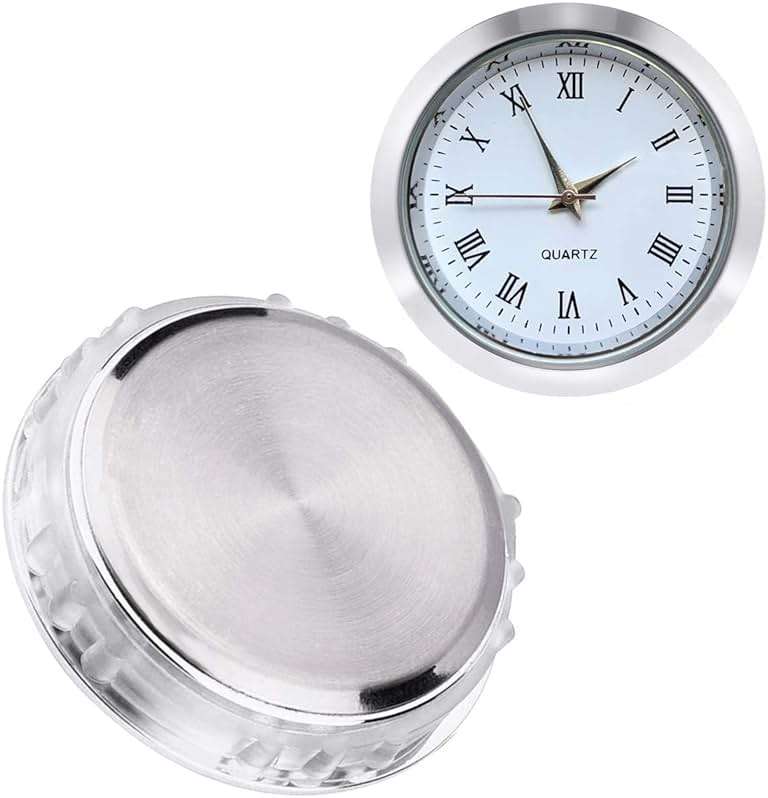 HILLHOME Mini Clock Insert 1-1/2 Inch (37 mm) Round Quartz Movement Miniature Clock White Face Silver Tone Bezel Roman Numerals Fit 35 mm Diameter Hole - Image 7