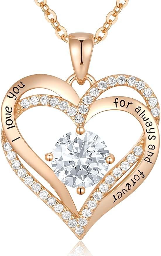 CDE Forever Love Heart Necklaces for Women, Wedding Anniversary, Valentine's,Birthday Mothers Christmas Day Gifts for Mom, Mother, Wife, S925 Silver Jewelry with Birthstone Pendant - Product Image