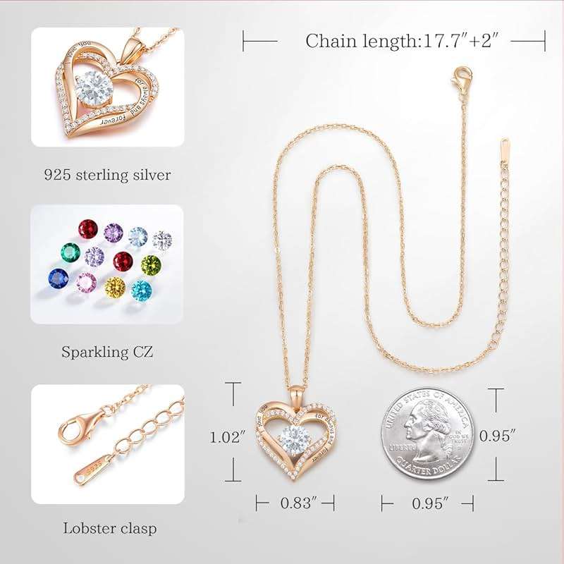 CDE Forever Love Heart Necklaces for Women, Wedding Anniversary, Valentine's,Birthday Mothers Christmas Day Gifts for Mom, Mother, Wife, S925 Silver Jewelry with Birthstone Pendant - Image 5