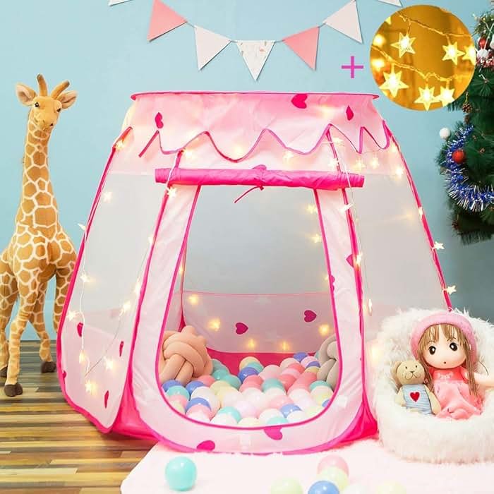 Crayline Pop Up Princess Tent with Star Light, Toys for 1 2 3 Year Old Girl Birthday Gift, Baby Girl Toys, Ball Pit for 12-18 Months Toddler Gift, Easy to Pop Up and Assemble(Pink) - Product Image