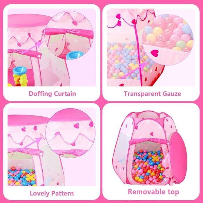 Crayline Pop Up Princess Tent with Star Light, Toys for 1 2 3 Year Old Girl Birthday Gift, Baby Girl Toys, Ball Pit for 12-18 Months Toddler Gift, Easy to Pop Up and Assemble(Pink) - Image 6