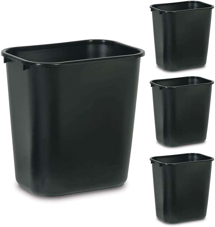 Rubbermaid Commercial Products Wastebasket/Trash Can, 7-Gallon/28-Quart, Black, Plastic, for Bedroom/Bathroom/Office, Fits Under Desk/Sink/Cabinet, Pack of 4 - Image 1