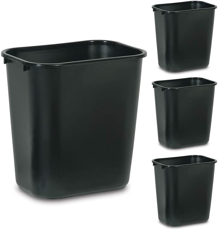 Rubbermaid Commercial Products Wastebasket/Trash Can, 7-Gallon/28-Quart, Black, Plastic, for Bedroom/Bathroom/Office, Fits Under Desk/Sink/Cabinet, Pack of 4 - Product Image