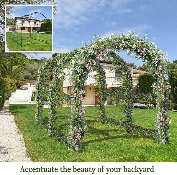 Multi-Size Large Garden Support Arch Frame Climbing Plant Arch Arbor for Flowers/Fruits/Vegetables (8.2ft x 7ft x 7.2ft) - Image 2
