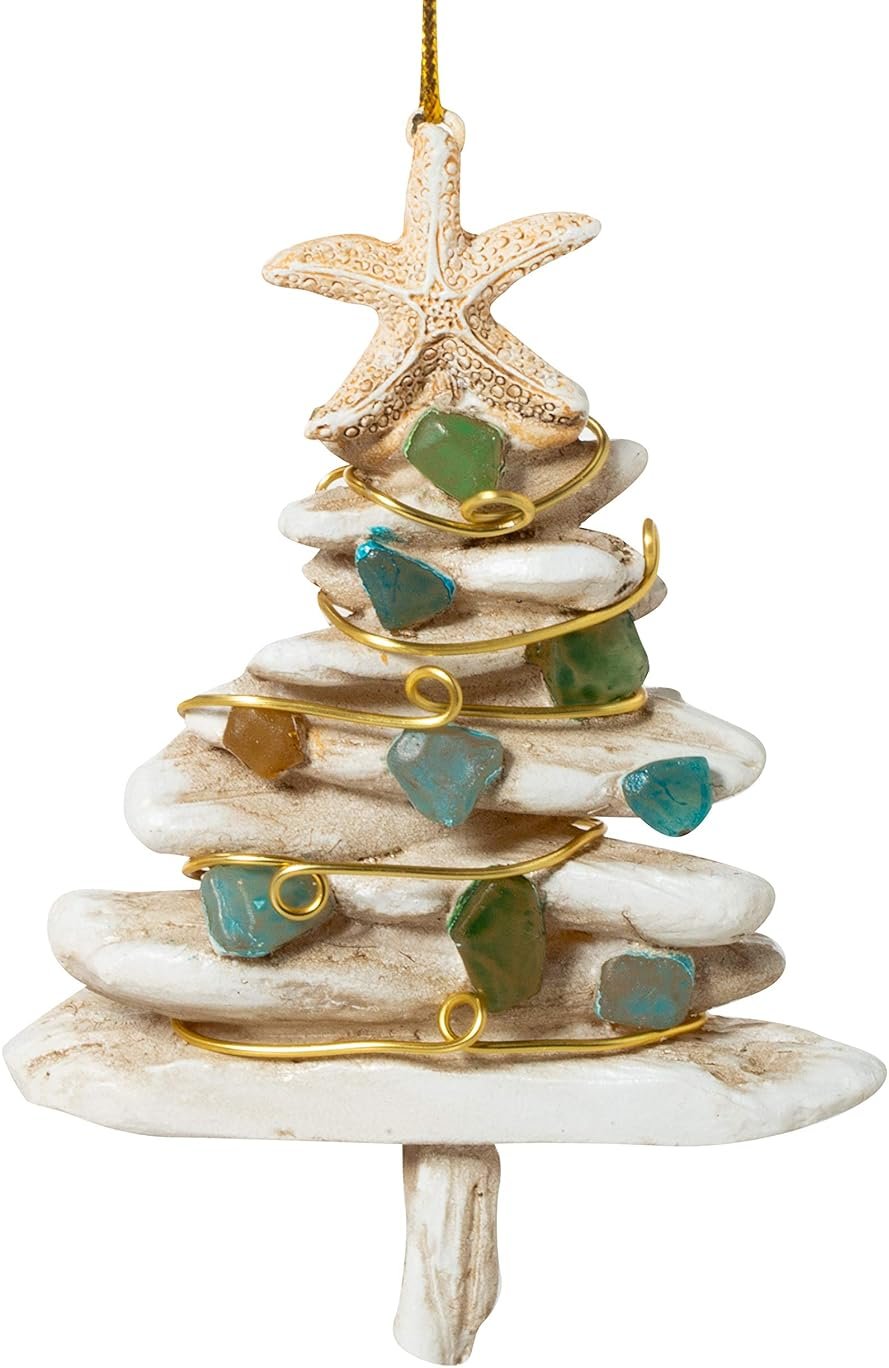 Cape Shore Driftwood and Sea Glass Christmas Tree Holiday Ornament - Product Image