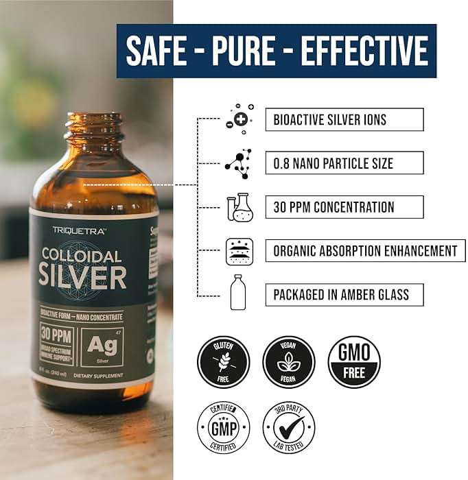 Bioactive Colloidal Silver - 8 oz, Glass Bottle, Vegan, Safe Doses with Highest Effectiveness - Nano Ions, 30 PPM - Immune Support (48 Servings) - Image 6