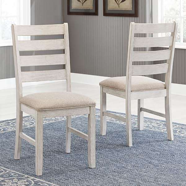 Signature Design by Ashley Skempton Dining Chairs Set of 2, Cushioned Seat, Wood and Engineered Wood, Coastal Farmhouse Kitchen Seating, White & Light Brown, 18" W x 22" D x 39" H - Image 2