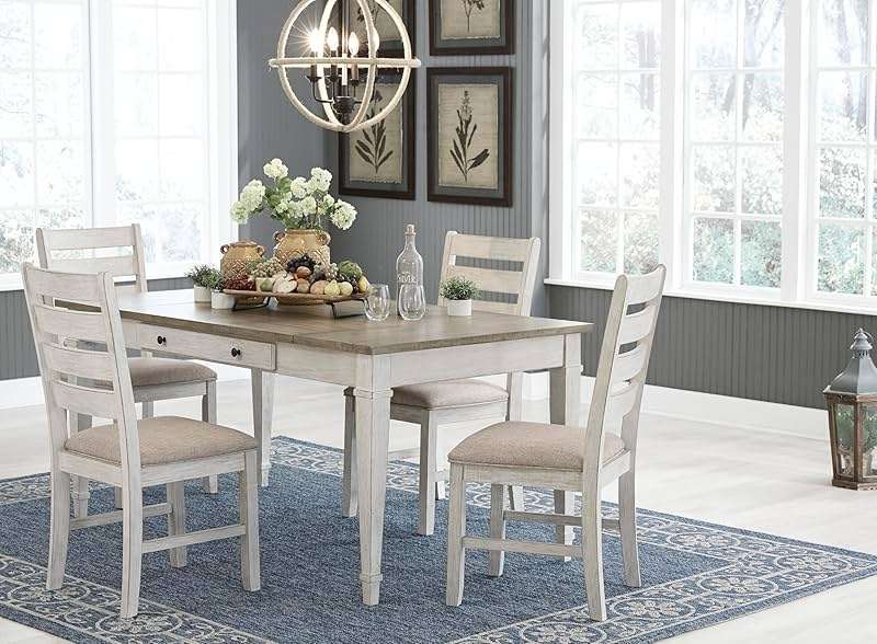 Signature Design by Ashley Skempton Dining Chairs Set of 2, Cushioned Seat, Wood and Engineered Wood, Coastal Farmhouse Kitchen Seating, White & Light Brown, 18" W x 22" D x 39" H - Image 11