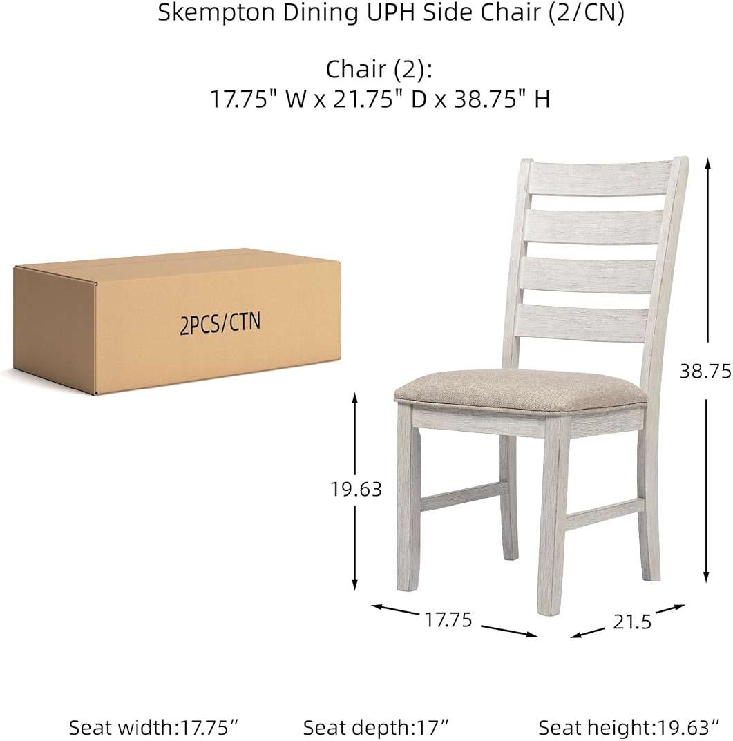 Signature Design by Ashley Skempton Dining Chairs Set of 2, Cushioned Seat, Wood and Engineered Wood, Coastal Farmhouse Kitchen Seating, White & Light Brown, 18" W x 22" D x 39" H - Image 3