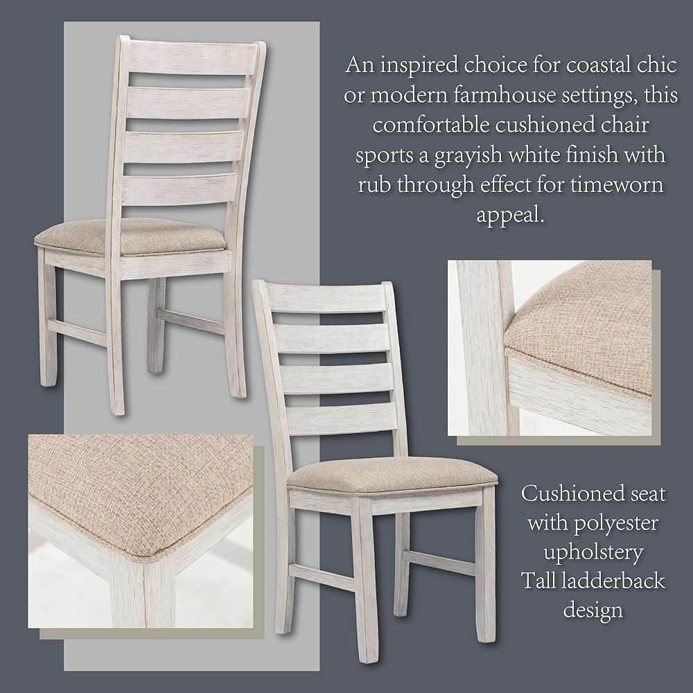 Signature Design by Ashley Skempton Dining Chairs Set of 2, Cushioned Seat, Wood and Engineered Wood, Coastal Farmhouse Kitchen Seating, White & Light Brown, 18" W x 22" D x 39" H - Image 10